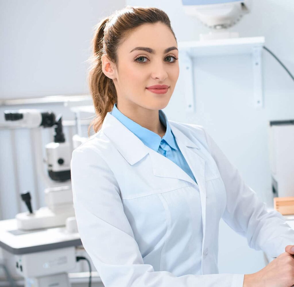 beautiful female optician working with computer in 2021 09 03 14 15 24 utc 1 Professional Eye Care Solutions