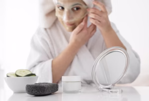 close up woman with face mask Anti-Aging Skincare Routine