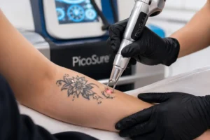 picosure laser tattoo removal treatment session close-up