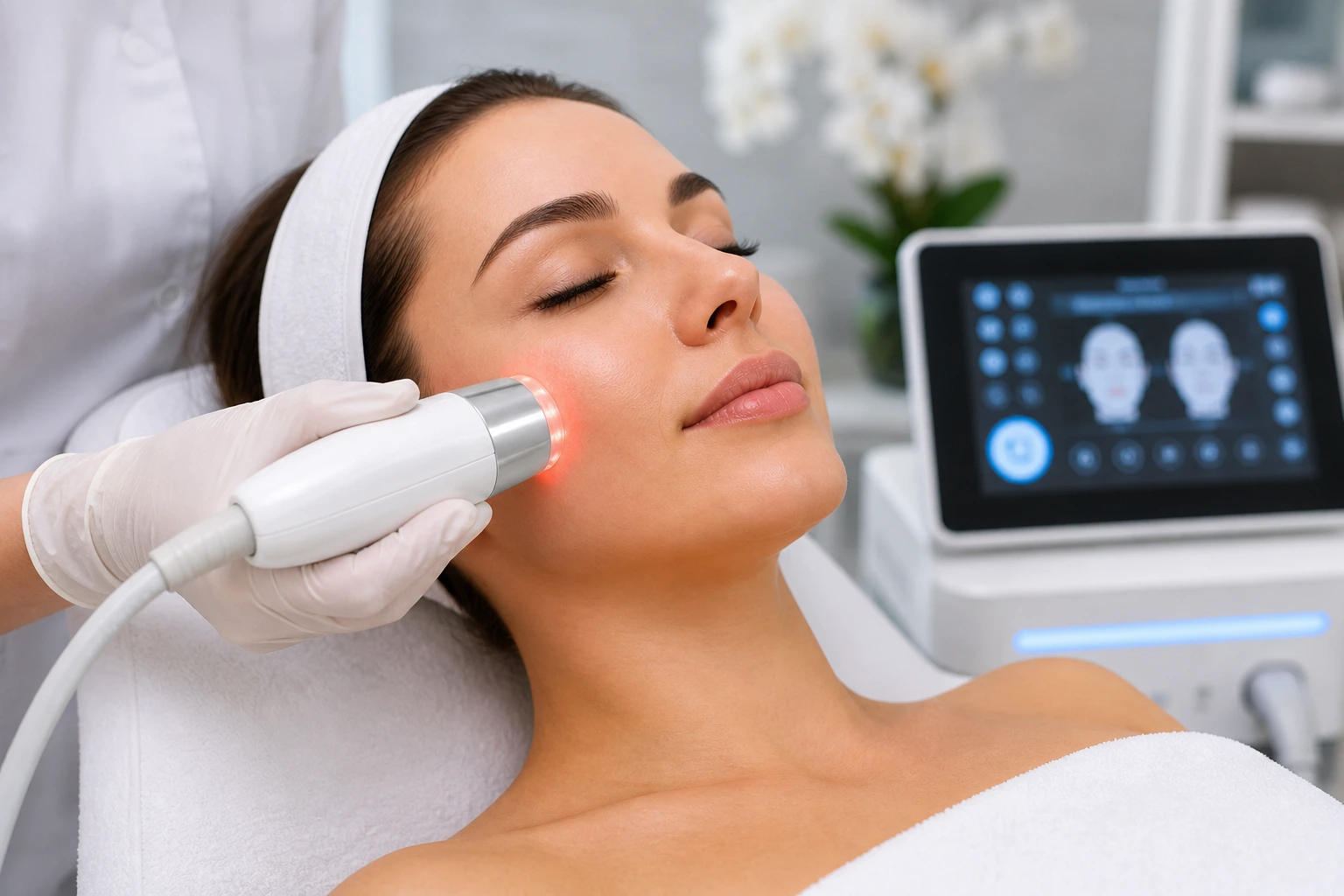 skin tightening and lifting treatment for face showing non-surgical lifting and glowing youthful skin