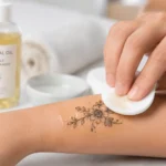 gentle temporary tattoo removal process using skincare oil and cotton
