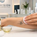how to remove temporary tattoos using gentle cleansing oil and cotton pad in skincare clinic