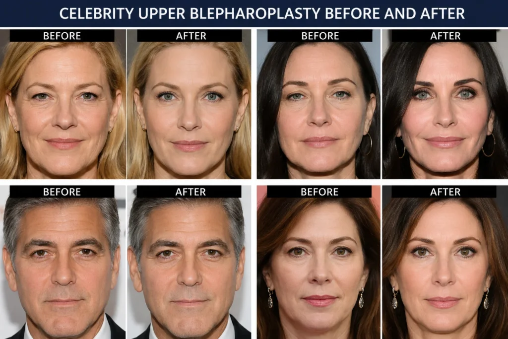 upper blepharoplasty celebrities before and after natural eyelid surgery results
