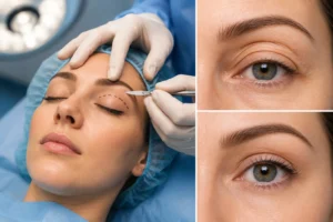 upper eyelid surgery blepharoplasty procedure close up during operation upper eyelid surgery blepharoplasty procedure close up during operation