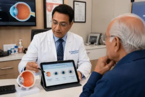 ChatGPT Image Jun 2 2026 02 29 33 AM Doctor explaining how long does cataract surgery take to a patient
