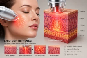 Laser skin tightening treatment stimulating collagen production