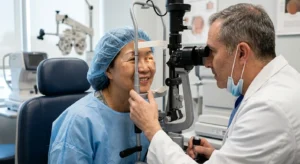 Patient recovering after custom lens replacement surgery in NYC 