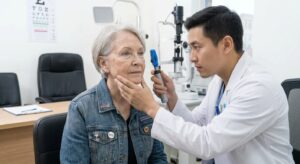 2ee0617b f529 41f0 acf1 a3fde9f082a3 Ophthalmologist evaluating under-eye wrinkles in Flushing Queens.