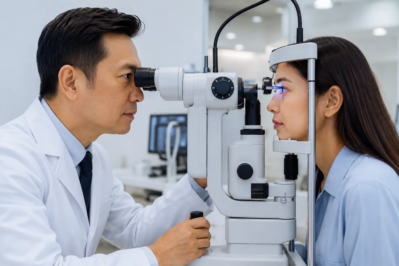 ChatGPT Image Jul 19 2026 12 13 45 AM Eye pressure test performed by a board-certified ophthalmologist using advanced tonometry equipment at a modern eye clinic in Flushing, Queens, NYC