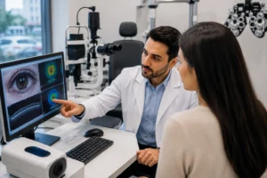 Dry eye evaluation using advanced diagnostic equipment at LeeVision

