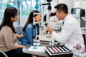 ChatGPT Image Jul 25 2026 04 03 34 AM Child receiving a professional contact lens eye examination