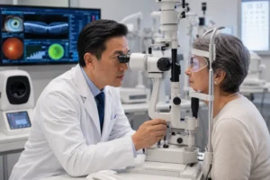 ChatGPT Image Jul 26 2026 05 19 29 AM Board-certified ophthalmologist performing a preoperative eye exam before multifocal intraocular lens for cataract surgery