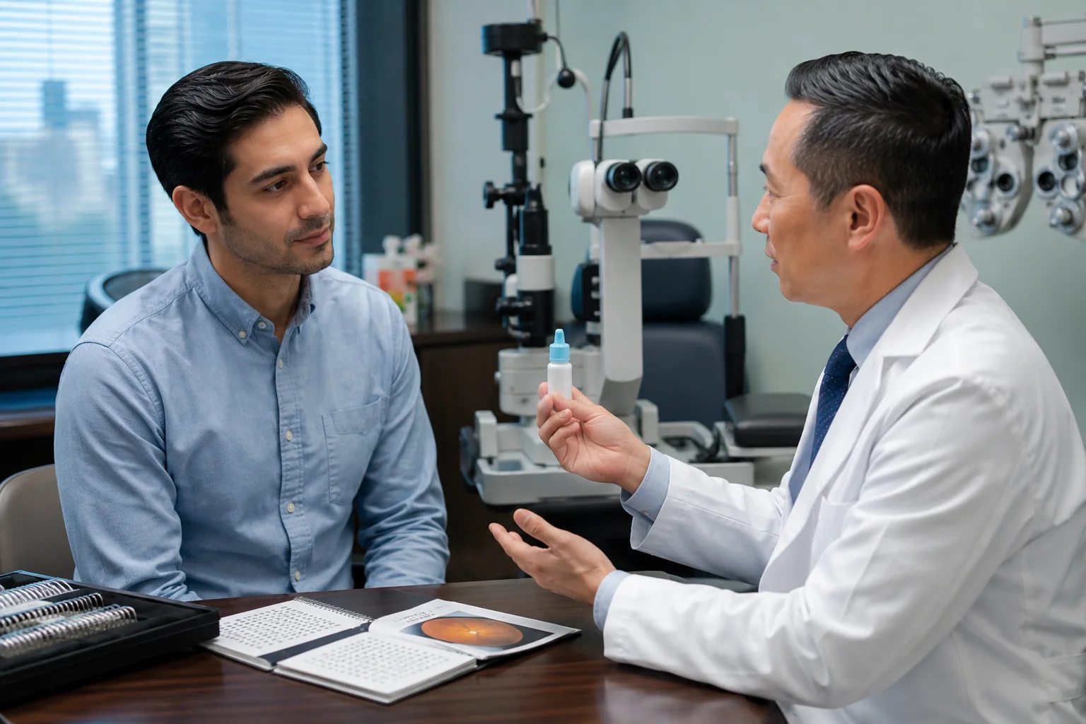 Eye drops for presbyopia consultation with multifocal contact lenses and progressive contact lenses