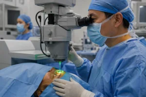 ChatGPT Image Jul 8 2026 03 14 11 AM Board-certified ophthalmologist performing laser glaucoma surgery using an advanced ophthalmic laser system in a modern eye surgery operating room.