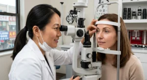 Eye examination for eyelash loss at LeeVision in Flushing Queens NYC