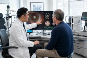 ChatGPT Image Aug 1 2026 11 49 17 PM Ophthalmologist explaining refractive cataract surgery to a patient in Flushing Queens NYC