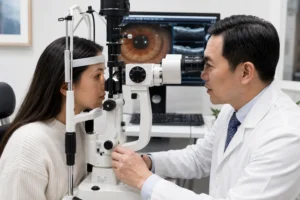 Eye doctor in Queens NY performing a comprehensive eye examination 