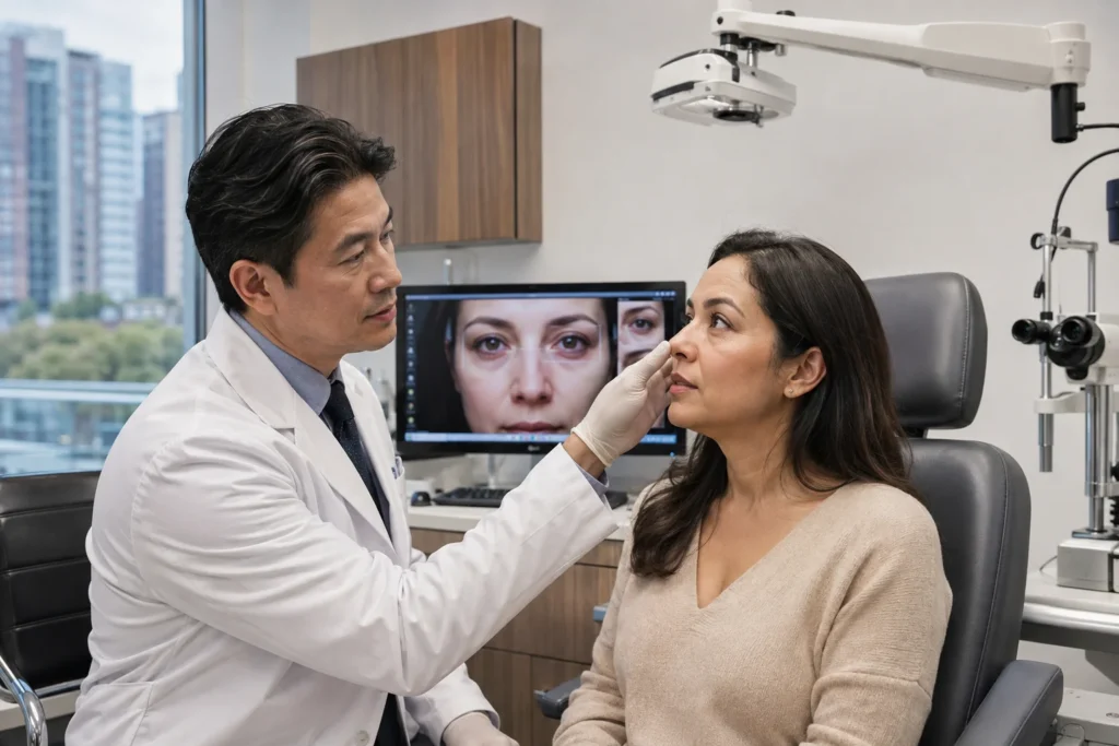 Under eye bags laser treatment consultation with an ophthalmologist