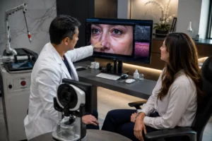 Laser resurfacing consultation for under-eye wrinkles in Queens NY 