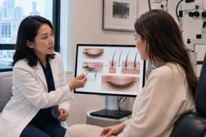 ChatGPT Image Aug 14 2026 06 16 06 AM Ophthalmologist discussing eyelash serum growth with patient
