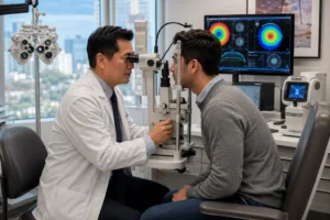 ChatGPT Image Aug 15 2026 11 57 04 PM Ophthalmologist evaluating patient for refractive eye surgery