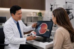 Ophthalmologist discussing how to improve vision without glasses