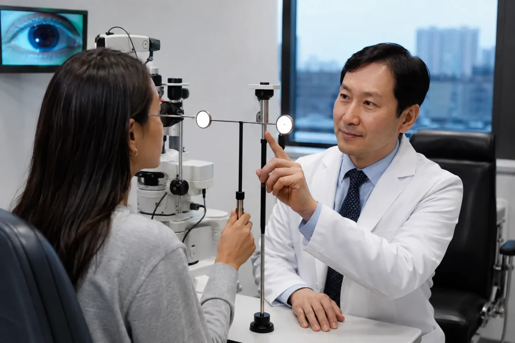 Eye exercises for double vision, eye exercises to improve vision and eye exercises to improve eyesight during an ophthalmology consultation