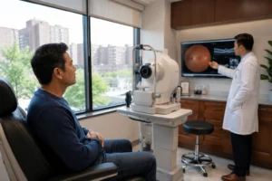 adult patient eyelid ptosis examination