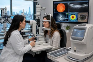 ChatGPT Image Aug 4 2026 03 14 37 AM Advanced eye testing machine during a comprehensive eye exam in Flushing Queens NYC.