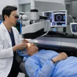 Board-certified ophthalmologist preparing a patient for femtosecond laser cataract surgery using advanced laser technology in Flushing, Queens, NYC