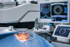 Advanced femtosecond laser system preparing the eye for cataract surgery. 