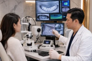 ChatGPT Image Aug 7 2026 01 32 15 AM 1 Ophthalmologist evaluating chronic dry eye with advanced diagnostic technology before IPL treatment.