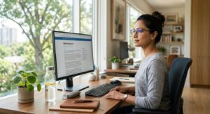 Patient practicing healthy screen habits to prevent eye strain
