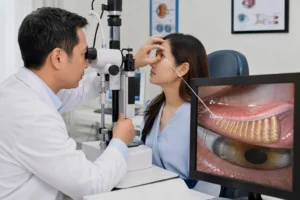 Treatment for MGD showing meibomian gland dysfunction in the eyelid