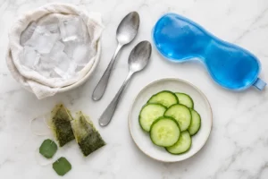 Image Sep 27 2026 Cold compress methods for eye bags including ice, spoons, tea bags, and cucumber